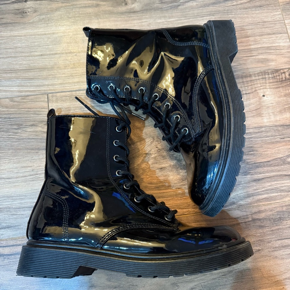 Steve Madden Shiny Black Combat Boots